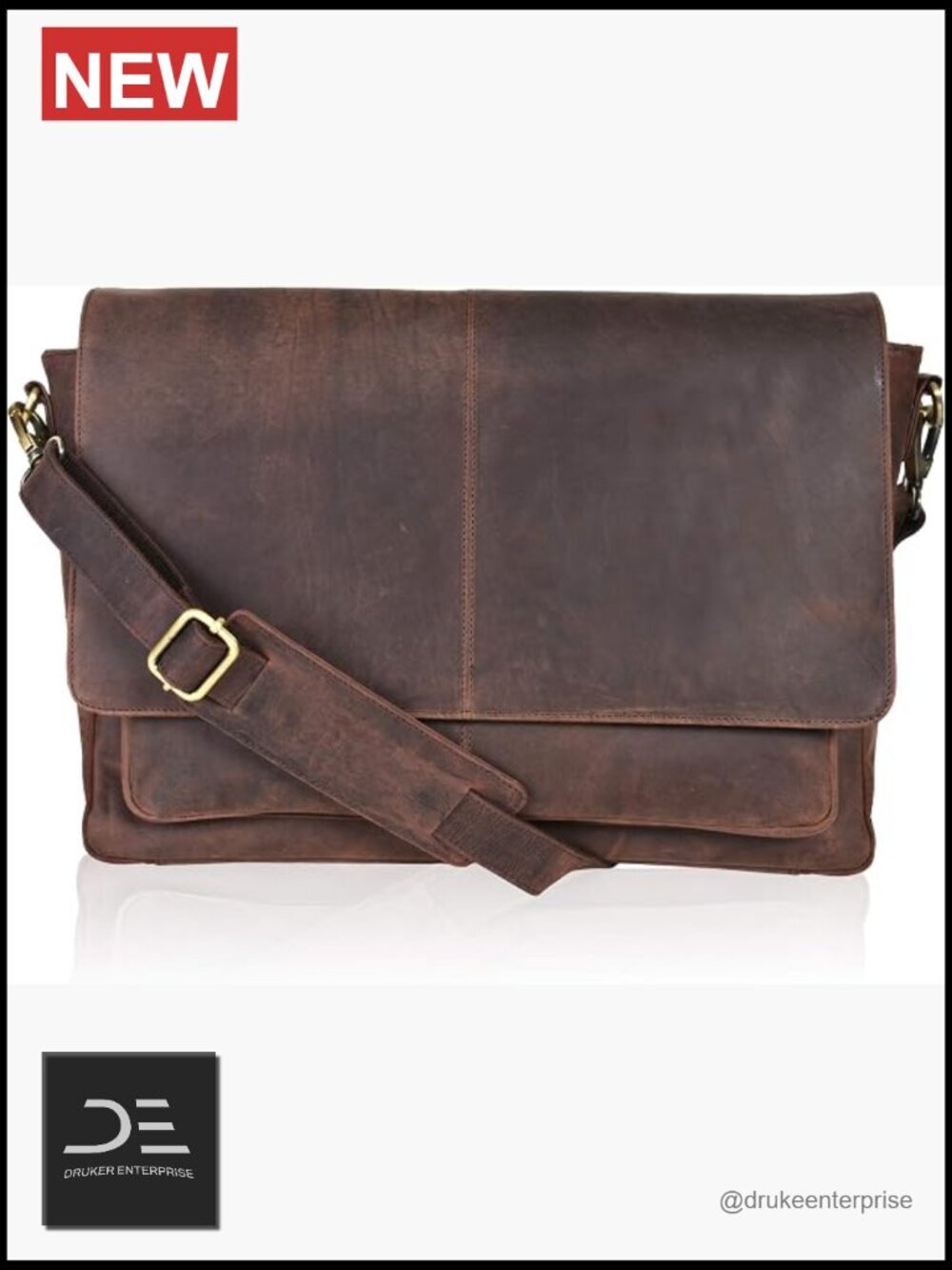 Leather Messenger Bag for Men and Women - Laptop Briefcase, Adjustable Strap